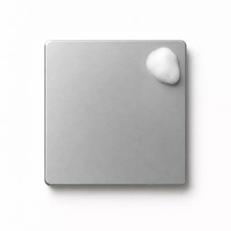 Aluminiumsplade med en klat hvidt skum